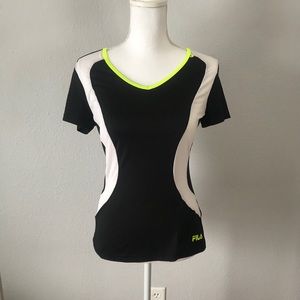 Fila Black White & Neon Short Sleeve Athletic Top